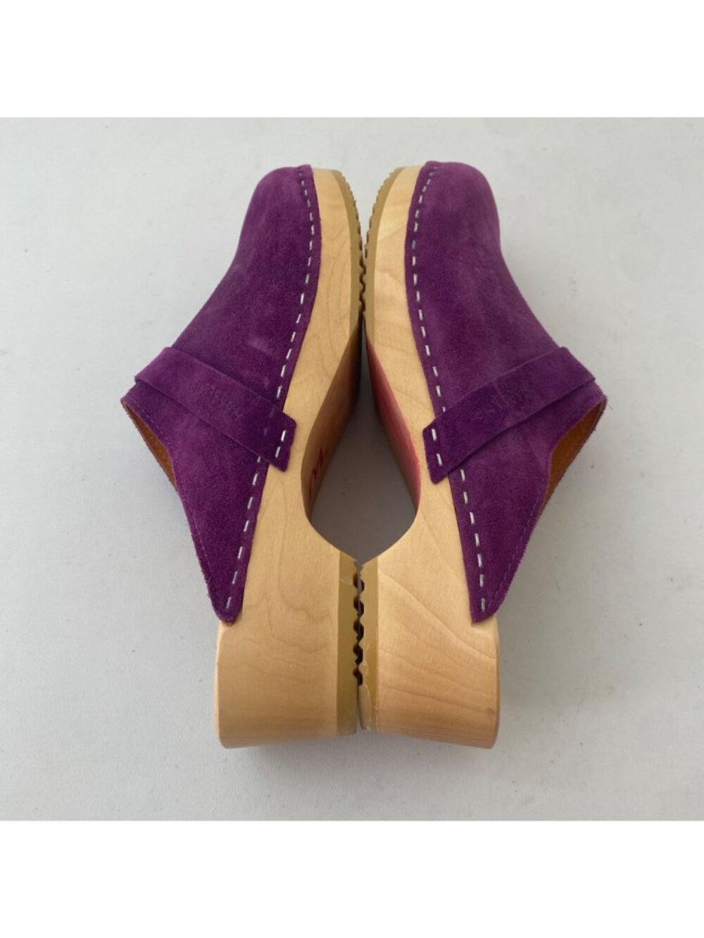 Swedish Hasbeens Husband Clogs Shoes Purple Suede - Picture 8 of 12